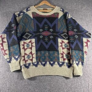Vintage Boston Traders Sweater Men's Large 80s Geometric Fair Isle Grandpacore